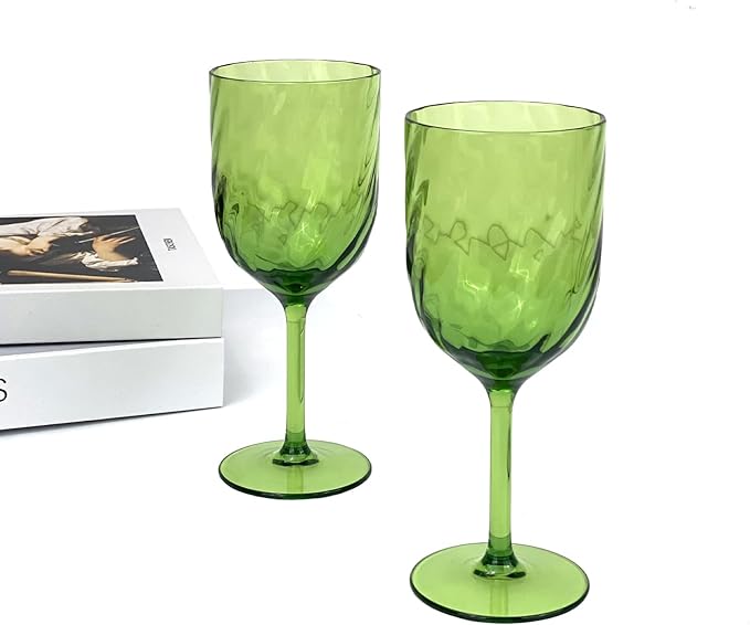 Yalin Set of 6 Unbreakable 15 oz Acrylic Plastic Wine and Water Tumbler Stackable Goblets. (Green