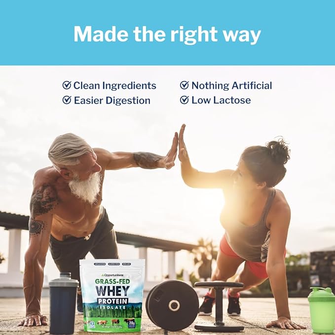 Opportuniteas Grass Fed Whey Isolate Protein Powder - Unflavored 28g Protein Powder Without