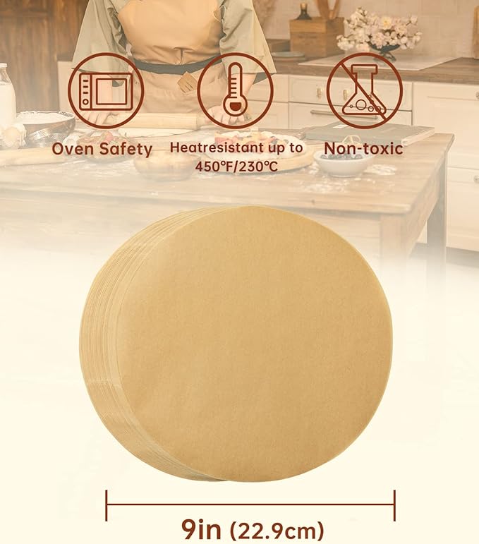 Katbite 200Pcs 9 Inch Parchment Paper Rounds, Unbleached & Non-stick, Precut Parchment Circles for