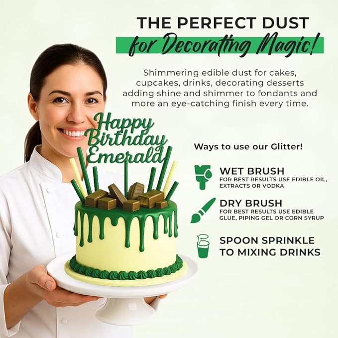 Bulk (20g) Luster Dust Edible Cake Decorations, Edible Luster Dust for Cakes, Green Edible Luster