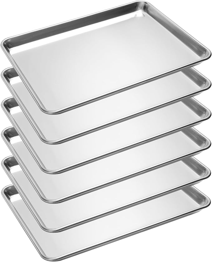6 Pack Half Size Baking Sheet Pan, Aluminum Commercial Cookie Sheet Pan, Durable & Anti-Stick 18?쓝