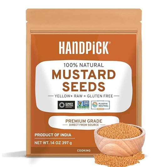 HANDPICK Yellow Mustard Seed (397g/14oz) Non GMO, Gluten Free, 100% Raw, Sourced from India, For
