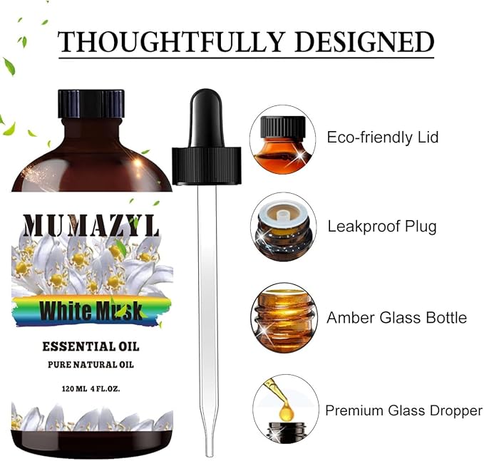 White Musk Essential Oil, White Musk Oil 4 Fl Oz 120ML for Diffuser Humidifier Yoga Cleaning DIY