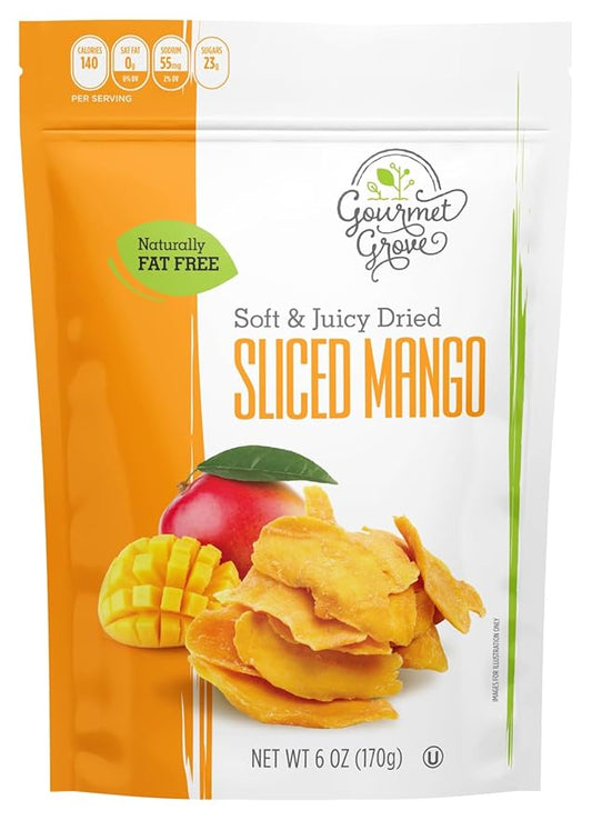 Gourmet Grove - Natural Dried Mango Slices 6 OZ Pack of 1 | Soft, Juicy, Sliced Mangoes | Lightly