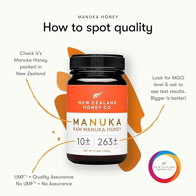 New Zealand Honey Co. Raw Manuka Honey UMF 10+ | MGO 263+, 17.6oz / 500g | Organic Medical Grade