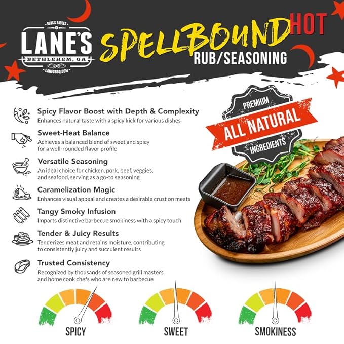 Lane's Spellbound Hot Sweet and Spicy Pork Rub Seasoning, All-Natural Butt Rub Seasoning, Rib Rubs