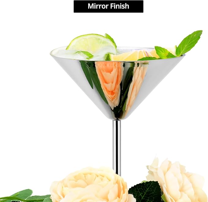 QWORK 304 Stainless Steel Martini Glasses - 8oz Unbreakable, 6 Pack Shatterproof Cocktail Goblets