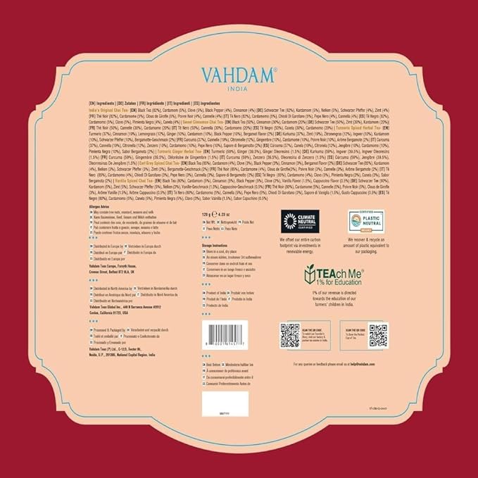 VAHDAM, Assorted Chai Tea Variety Pack (6 Delicious Flavors, 36 Eco Friendly Pyramid Tea Bags)