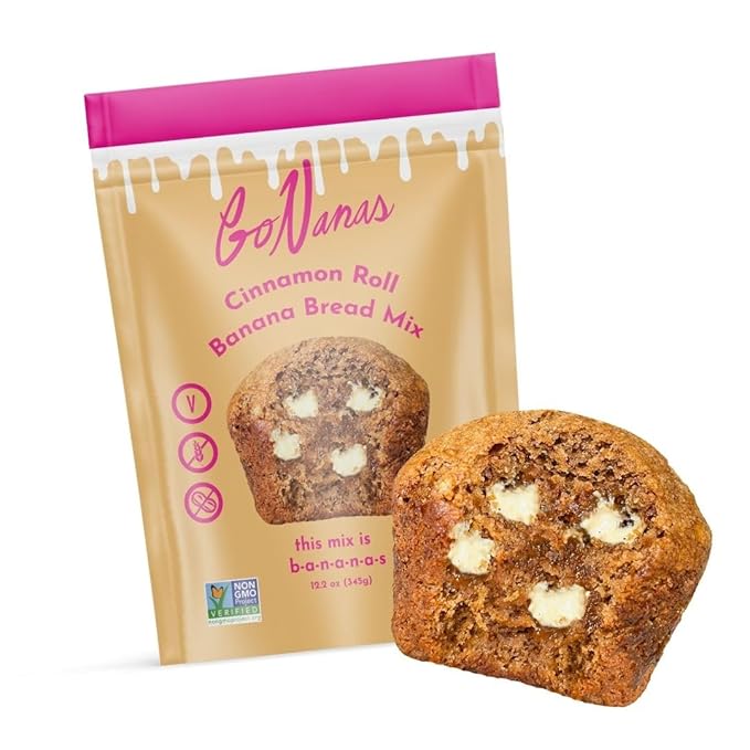 GoNanas Cinnamon Roll Banana Bread Mix, Vegan, Gluten Free Healthy Snacks. Oat Flour Bread or