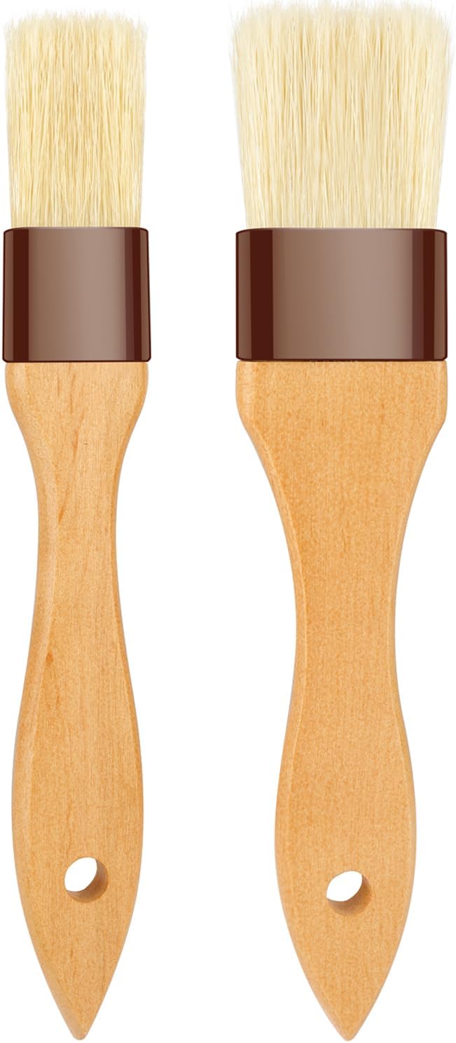 Pastry Brush-Basting Brush for Cooking,2 Pc Boar Bristles Food Brush for BBQ,Beech Wooden Handle