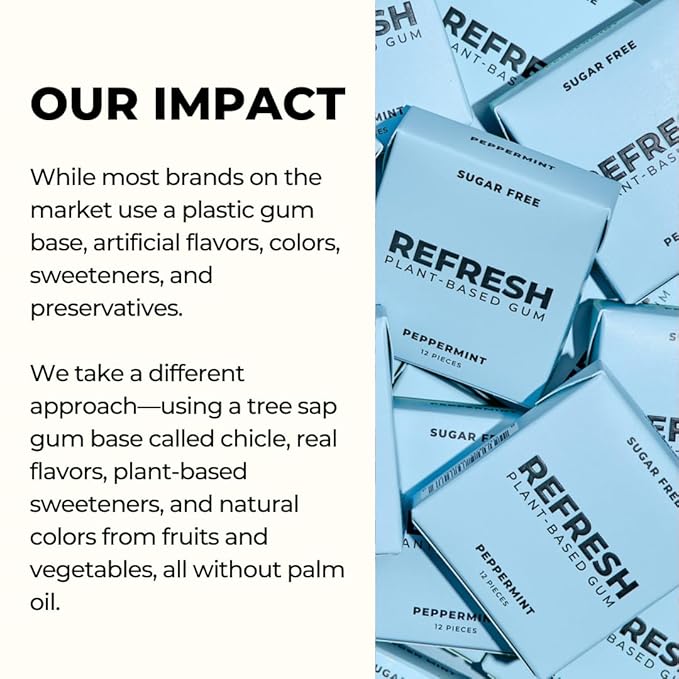 Refresh Gum, Xylitol, Natural, Sugar Free, Long Lasting, Plastic Free, Natural Flavors & Organic