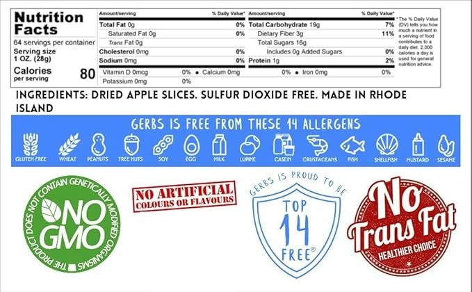 Gerbs Dried New England Apple Slices – 4 LBS. - No Sugar Added, Unsulfured & Preservative Free