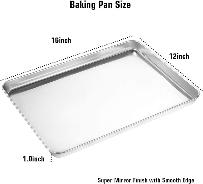 Wildone Baking Sheet Set of 2 - Stainless Steel Cookie Sheet Baking Pan, Size 16 x 12 x 1 inch, Non