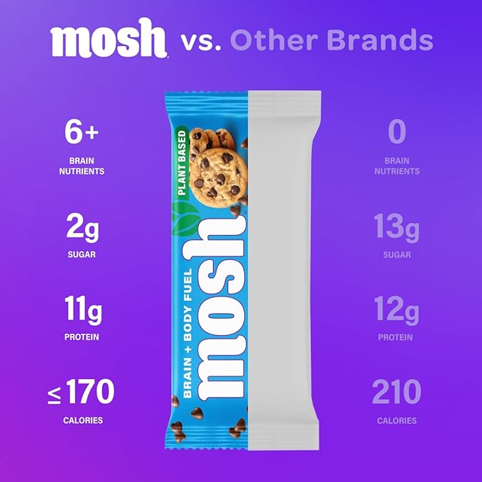MOSH Variety Pack Vegan Protein Bars, Plant Based, Keto, Gluten Free, Brain Healthy Snack with