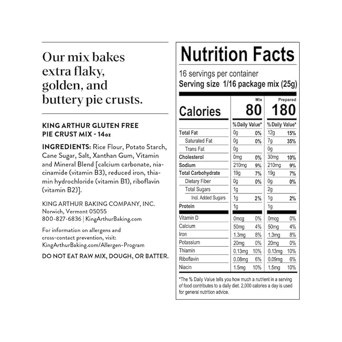 King Arthur Flour Gluten Free Pie Crust Mix, Packaging May Vary, 14 Oz