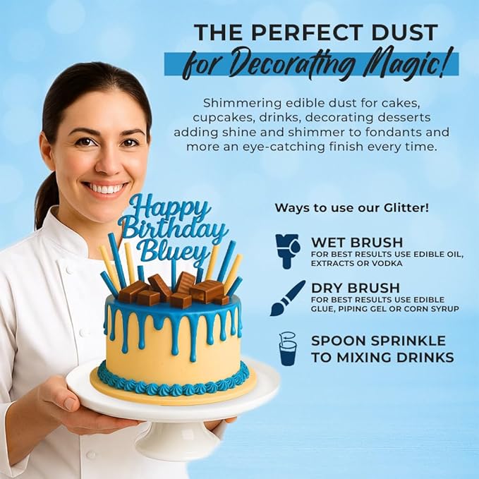Bulk (20g) Blue Luster Dust Edible Glitter for Cocktails | Premium Edible Blue Luster Dust for Cake