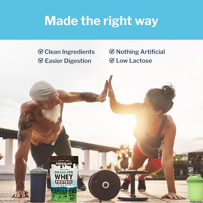 Opportuniteas Grass Fed Chocolate Whey Protein Isolate Powder - 20g Protein Powder Without