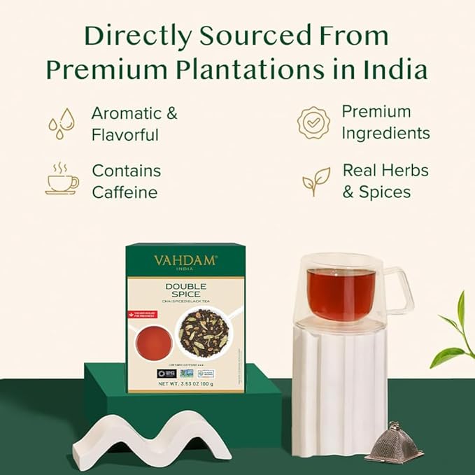 VAHDAM, Double Spice Masala Chai Tea (50+ Cups, 3.53oz) Strong, Robust & Spicy Blend - Black Tea