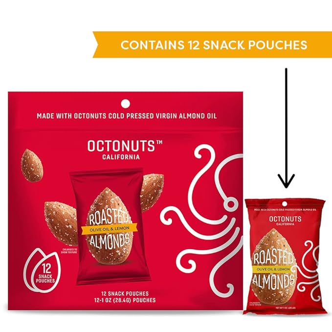 Octonuts Olive Oil & Lemon Almonds – 12 Individually Wrapped Snack Packs (1oz Each), Healthy Snacks