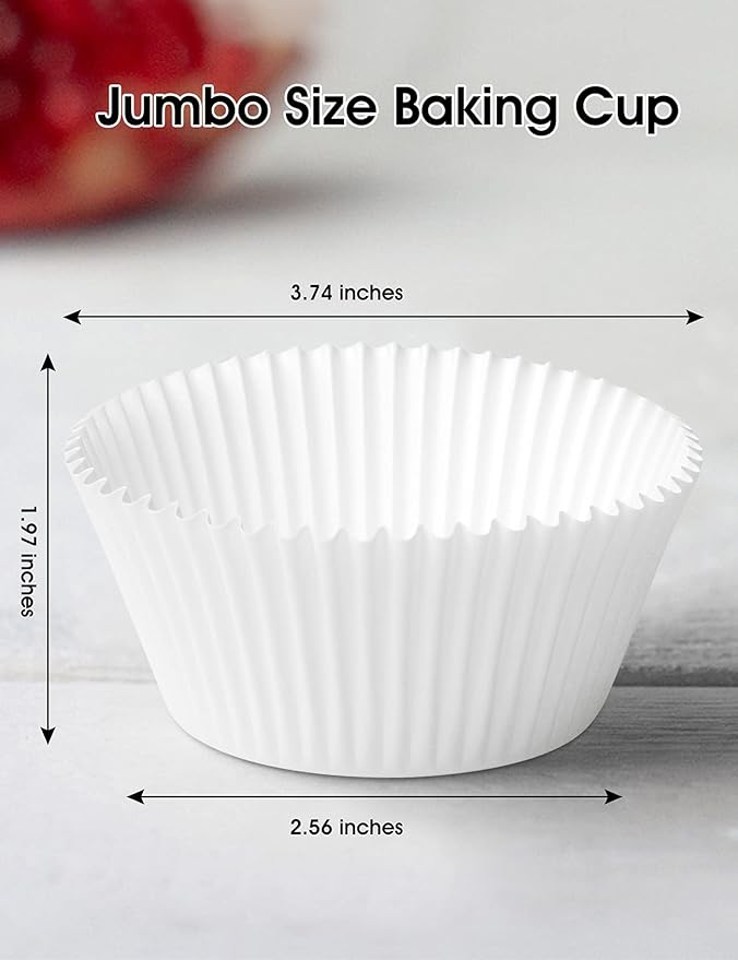 Jumbo White Cupcake Liners Greaseproof Paper 200-Count - Gifbera Odorless Muffin Baking Cups