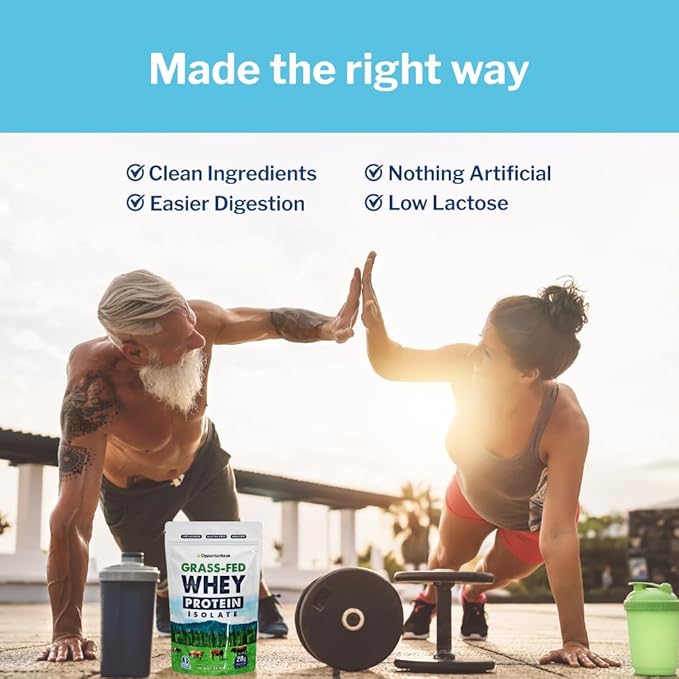 Opportuniteas Grass Fed Whey Isolate Protein Powder - Unflavored 28g Protein Powder Without