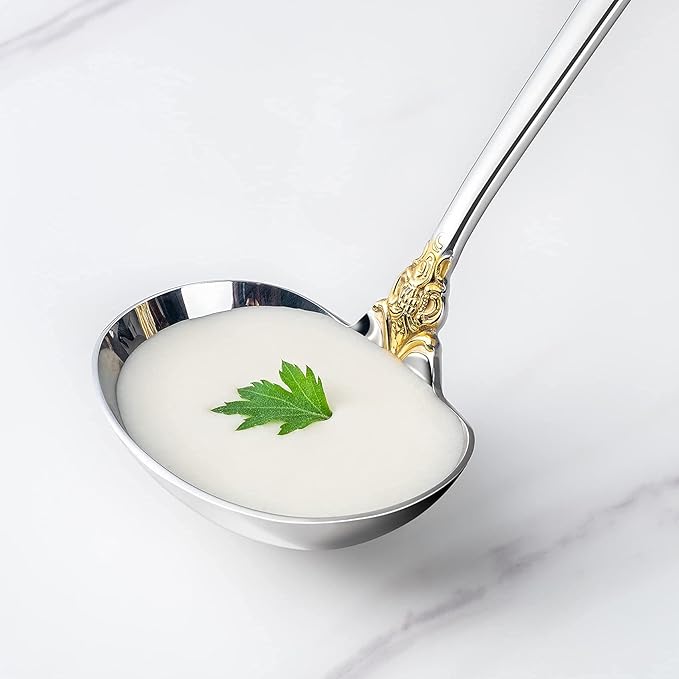 KEAWELL Luxury Gravy Ladle, 18/10 Stainless Steel, Gold Accent, Small Gravy Spoon for Home. Solid