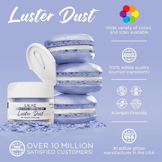 Luster Dust - Lilac Purple (4g 1x Jar) | Edible Vegan Dust & Paint for Cake Decorating, Ice Cream