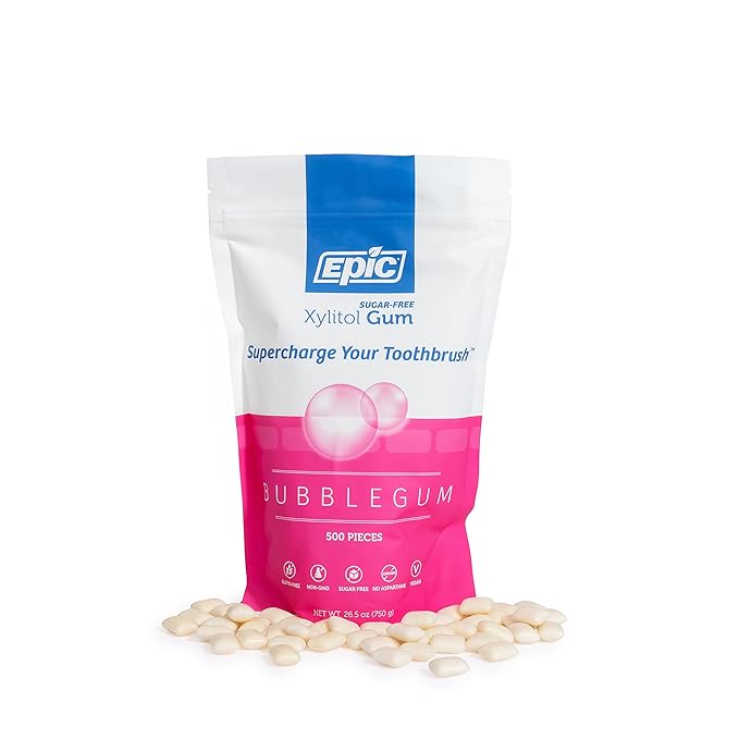 Epic 100% Xylitol Bubblegum Chewing Gum - Sugar Free, Aspartame Free Dental Gum - Supports Oral