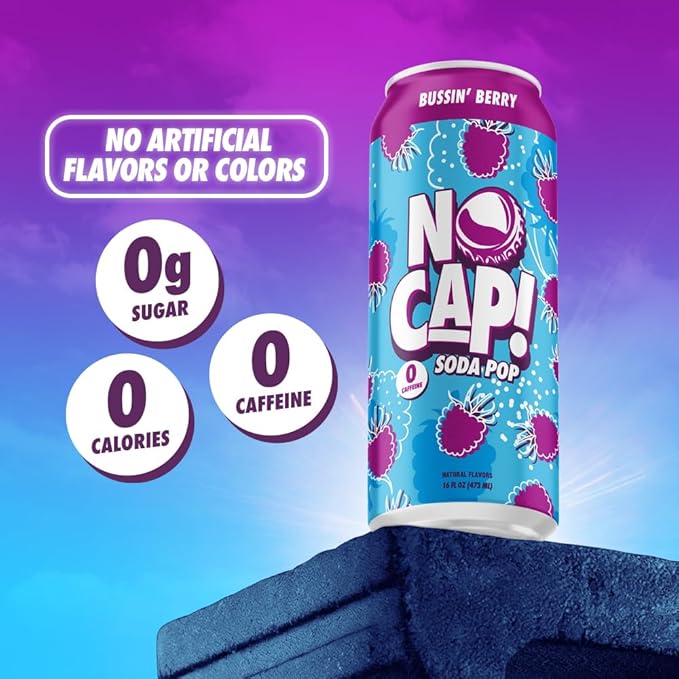 No Cap! Healthy Soda Pop Drinks, Zero Sugar, Zero Calorie, Natural Flavors, Caffeine Free, 16 Oz