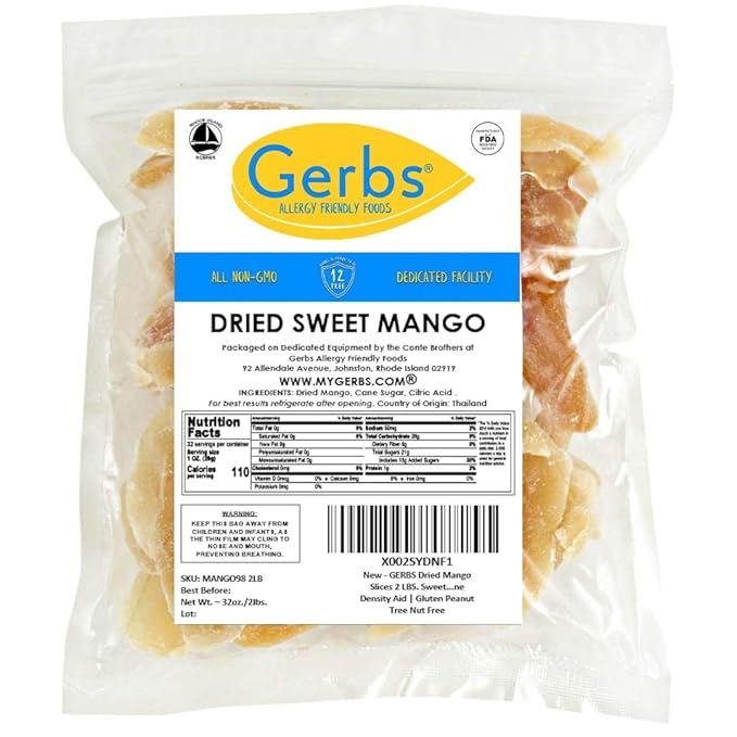 Gerbs Sweetened Dried Mango Slices 2 lbs. | Unsulfured, No Additives, Resealable Bag | Naturally