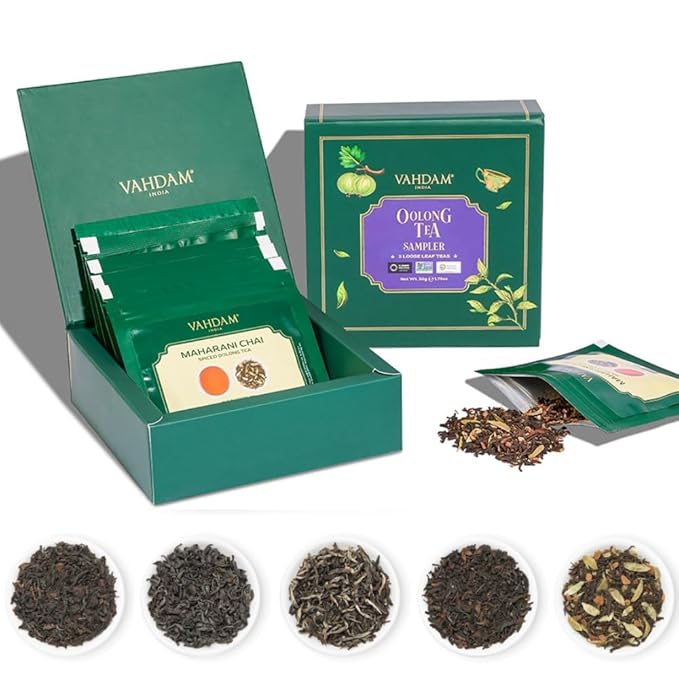 VAHDAM Assorted Oolong Tea Sampler Gift Set (5 Flavors) – Gluten-Free, Non-GMO | 5 Unblended Loose