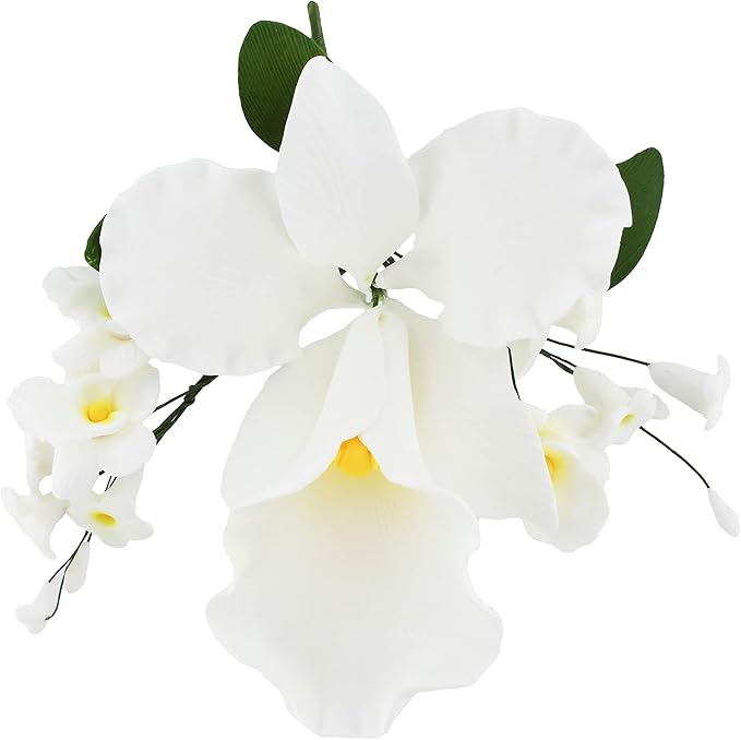 Global Sugar Art Cattleya Orchid Sugar Cake Flowers Arched Spray, White, 1 Count by Chef Alan
