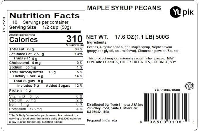 Yupik Maple Syrup Pecans, 1.1 lb, Maple Glazed Nut, Roasted Candied Pecans, Authentic Maple Syrup
