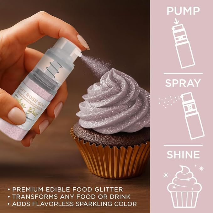 Bakell - Soft Rose Gold Tinker Dust (4g, 1x Mini Spray Pump) Edible Glitter for Food, Desserts, and