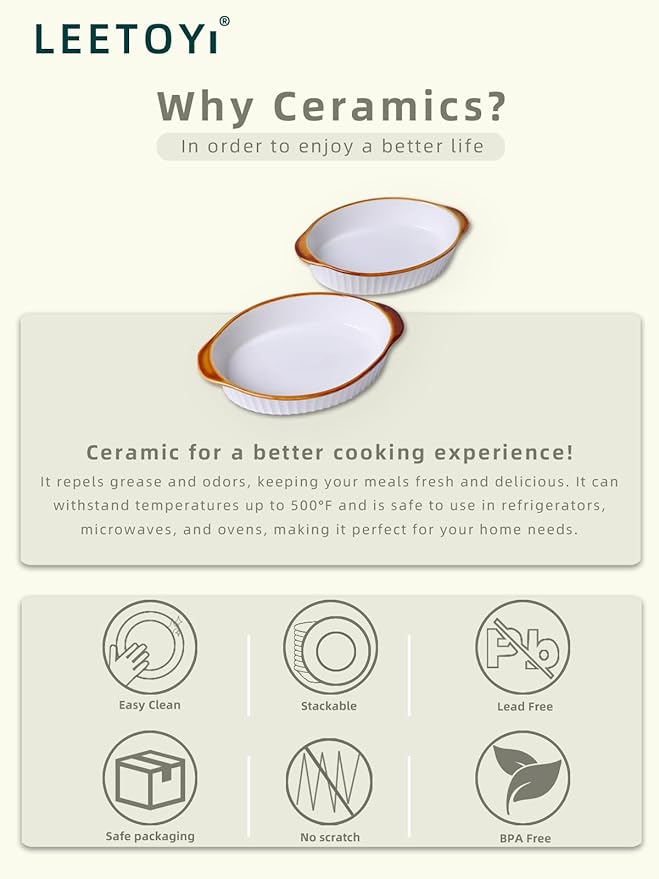 LEETOYI Porcelain Small Oval Au Gratin Pans,Set of 4 Baking Dish Set for 1 or 2 person servings
