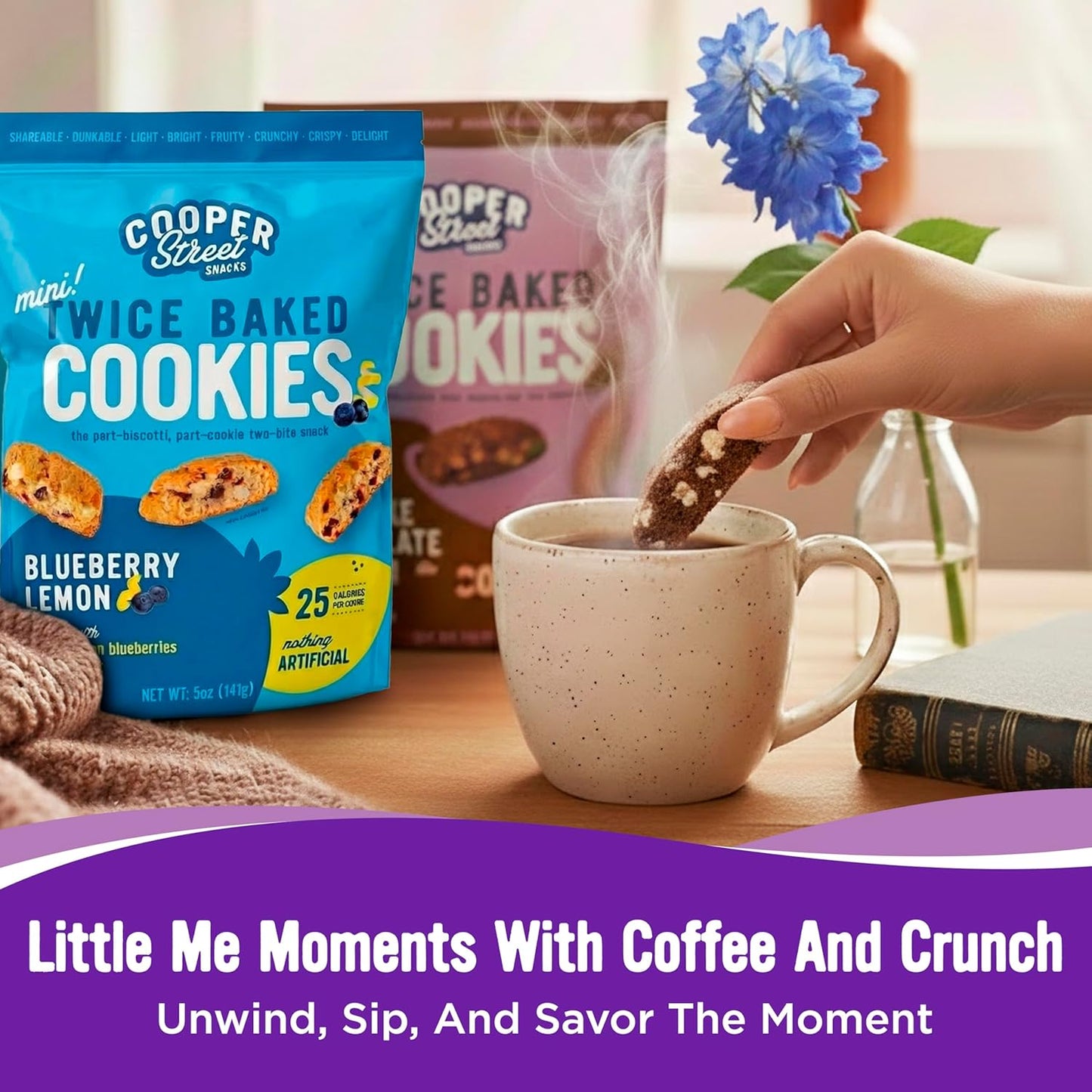Cooper Street Twice Baked Biscotti Cookies Variety Pack - 5 Pack (5oz Each) - Light and Crispy