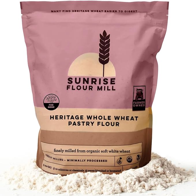 Sunrise Flour Mill USDA Organic Heritage Whole Wheat Pastry Flour - 5 lbs | Milled from White