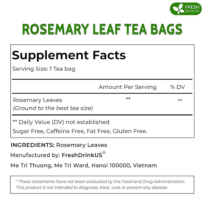 FreshDrinkUS Premium Rosemary Leaf Tea Bags - 75 Count, 100% Natural Dried Leaves, Pure Herbal Tea