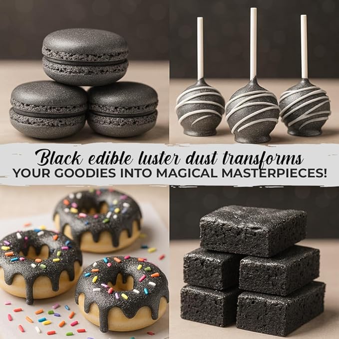 Bulk (20g) Black Luster Dust Edible Cake Decorations, Edible Black Dust for Cakes, Black Edible