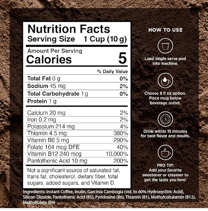 VitaCup Slim Instant Coffee Packets, with Garcinia, Fiber, B Vitamins, Bold & Smooth, Medium Dark