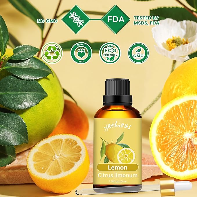 yethious Lemon Essential Oil Lemon Essential Oill for Diffuser, Perfume, Body, Skin, Hair, Candle