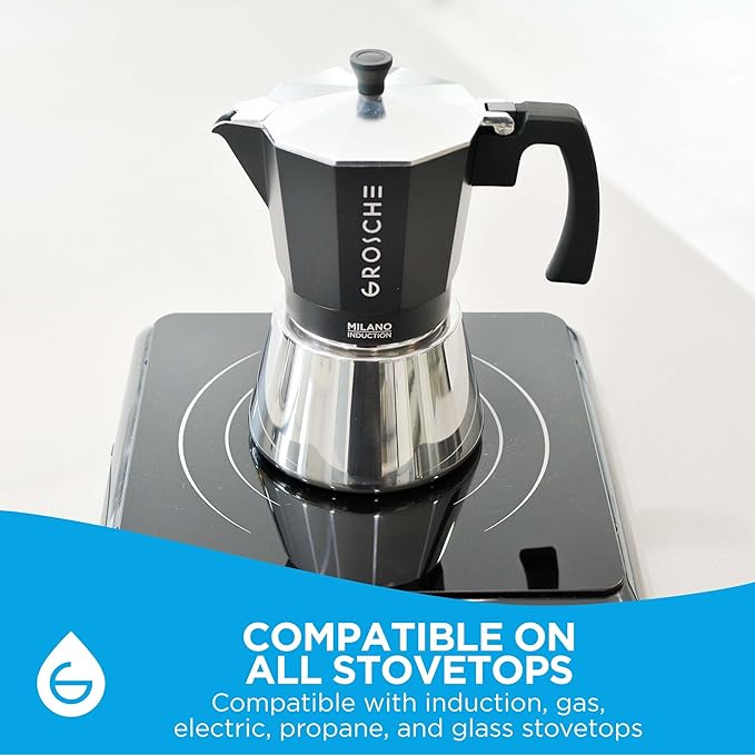 GROSCHE Milano Induction Stovetop Espresso Maker Moka Pot for Greca, Induction, Electric & Gas