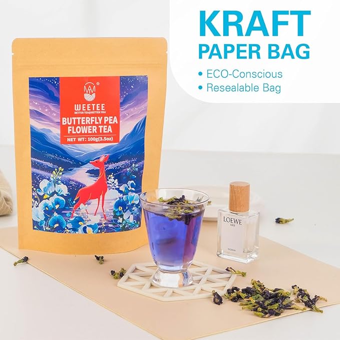 WT WEETEE Butterfly Pea Flower Tea Loose Leaf, 100% Natural & Pure from Whole Dried Butterfly Pea