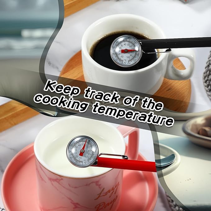 Xuhal 6 Pcs Stainless Steel Kitchen Thermometer with 5 Inch Long Stem 1 Inch Dial Thermometer Milk