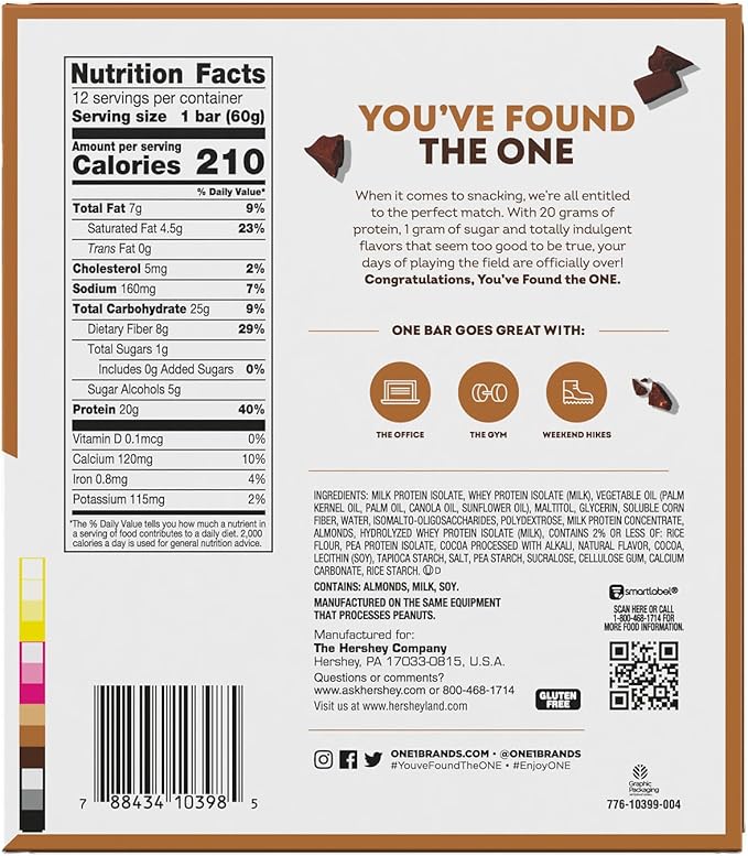 ONE Protein Bars, Smores, Gluten Free with 20g Protein and 1g Sugar, Pantry Staples, 2.12 oz (12