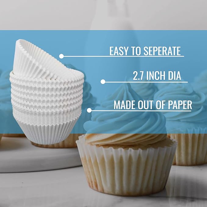White Cupcake Liners Standard Size - 300-Pack Paper Baking Cups - Fits Perfectly Any Muffin Baking