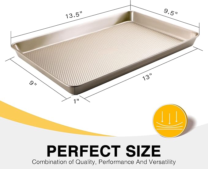 Quarter Sheet Baking Pan Nonstick - HONGBAKE Commercial Cookie Sheet for Baking with Diamond