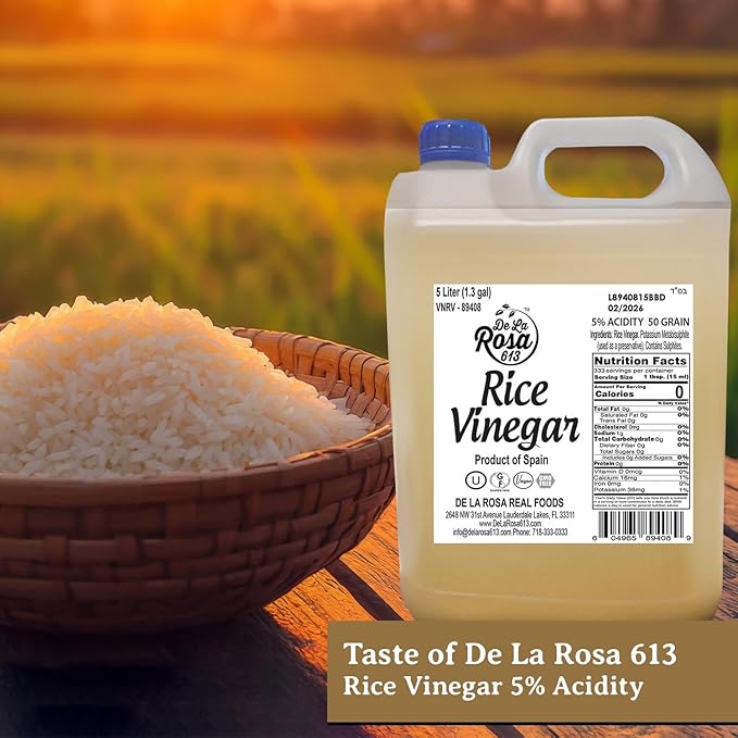 De La Rosa Rice Vinegar 5% Acidity, Kosher, Rice Vinegar for Cooking, Sushi, Salad Dressings and
