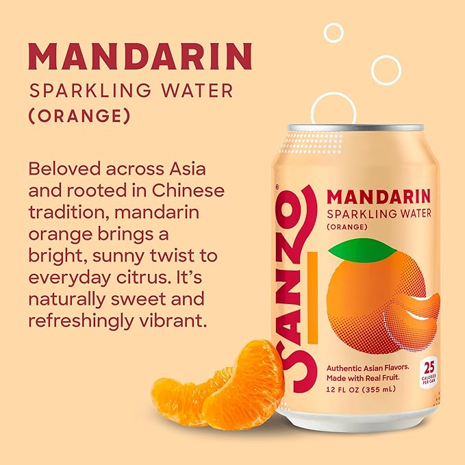 Sanzo Flavored Sparkling Water - Mandarin Orange Seltzer - Low Calorie Low Sugar Soda - Craft Asian