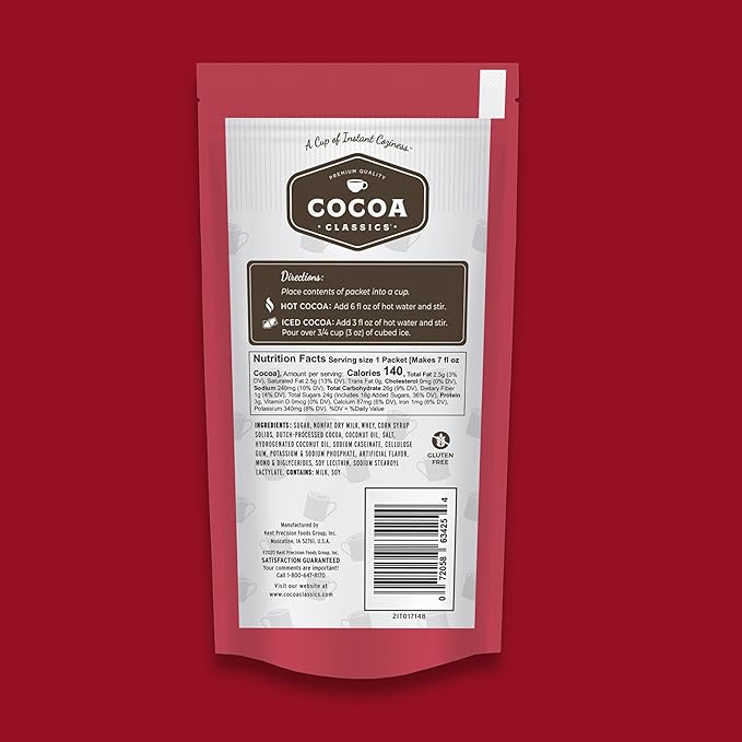 Cocoa Classics Raspberry Cocoa Mix, Hot Chocolate, Made with Nonfat Milk, Just Add Hot Water, Make